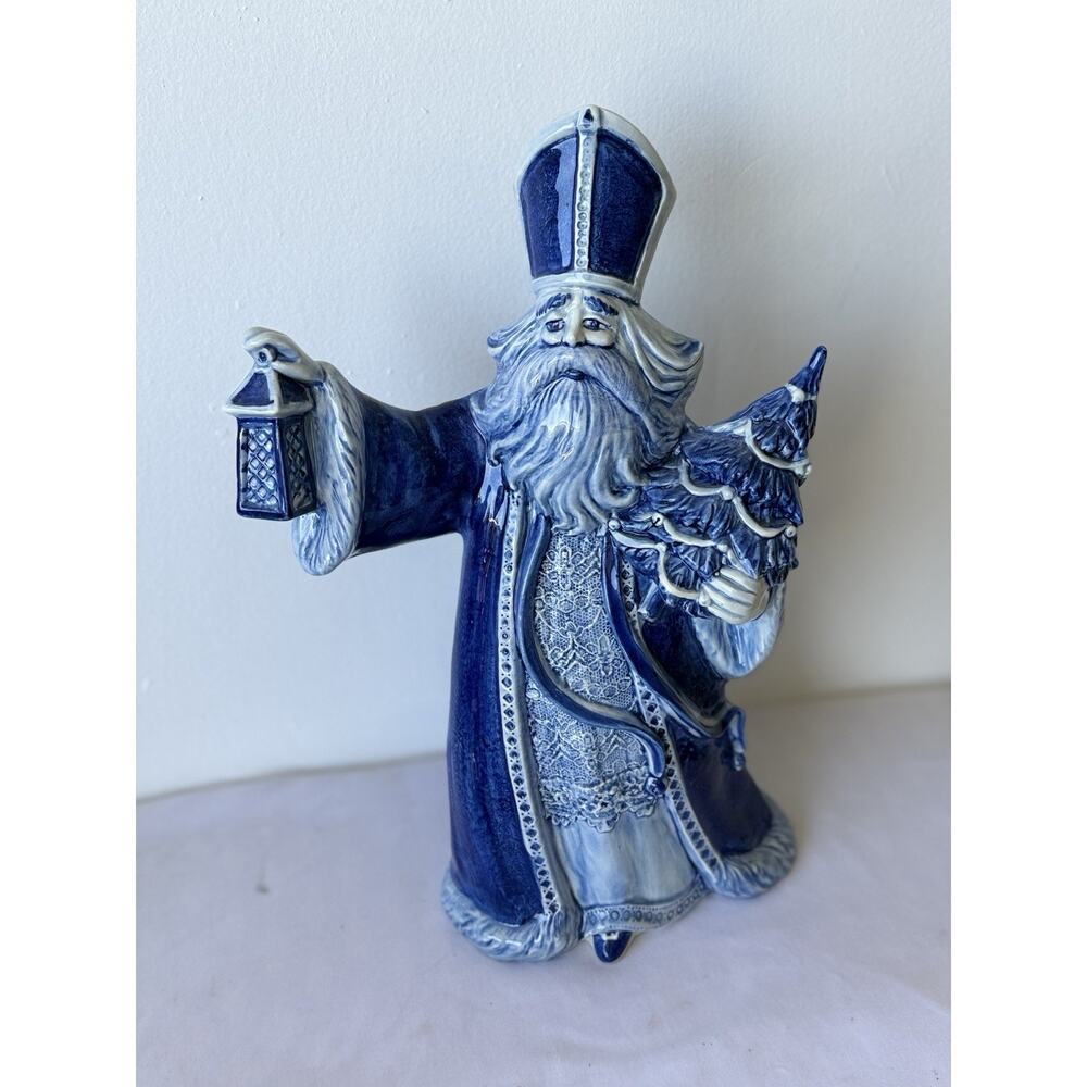 Vintage Delft Blue L St. Nicholas Santa W/ Lantern Holland 11+” Tall Gorgeous!